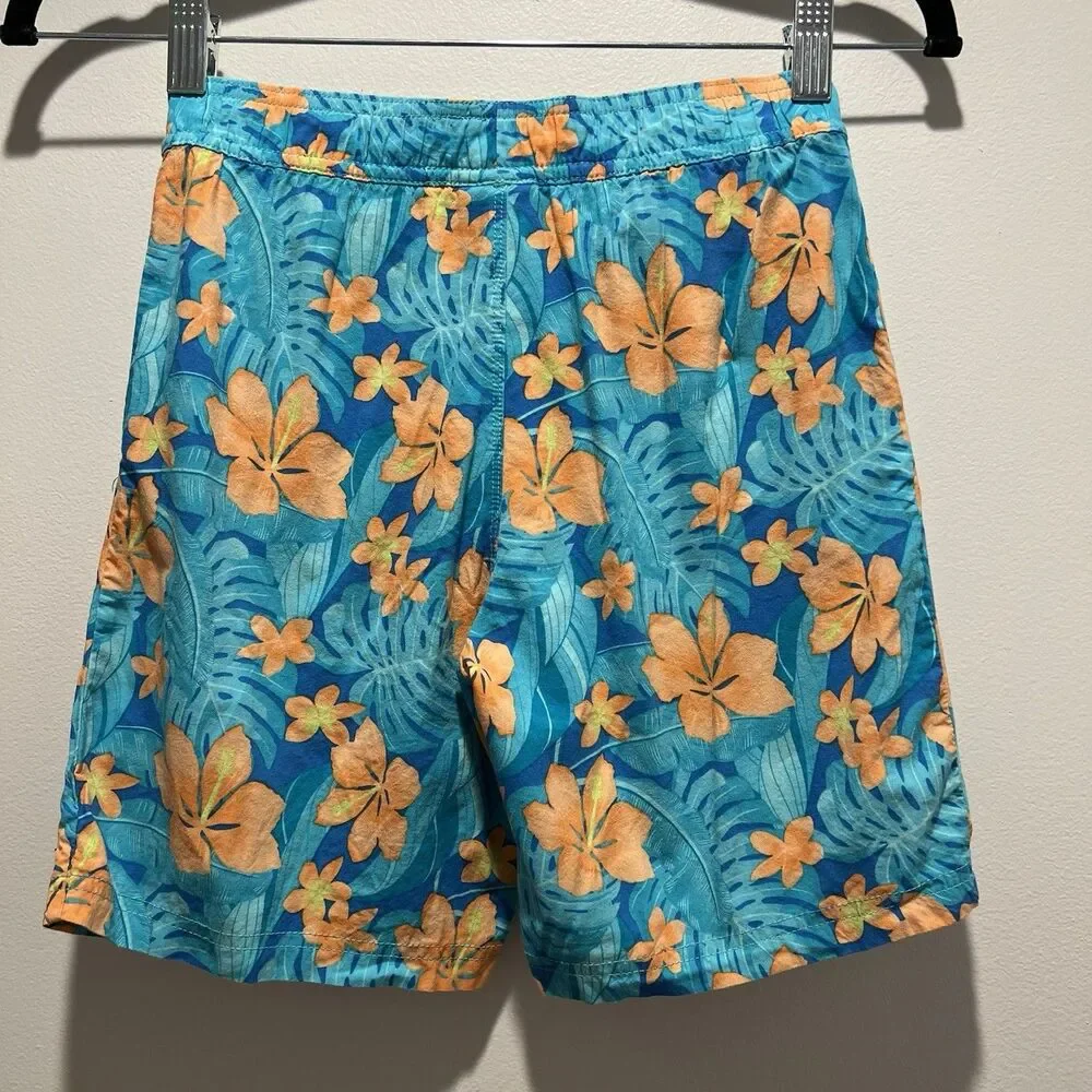 Hurley Boys swim Trunks, Blue With Teal Foliage And Orange‎ Florals, Size 7